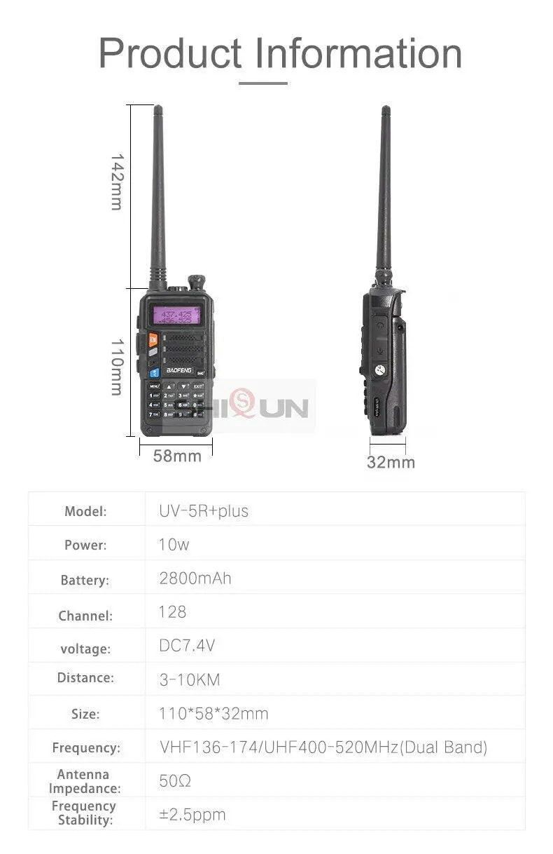 10W Walkie Talkie Long Range Baofeng UV-5R Plus Radio for Hunting 10 KM Upgrade of UV 5R UV-10R Ham Radio 10KM UHF/VHF Tri Bands