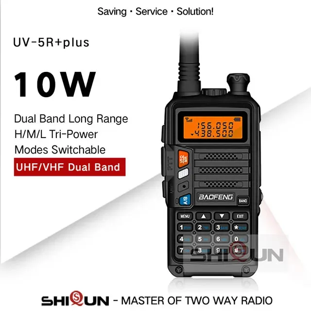 10W Walkie Talkie Long Range Baofeng UV-5R Plus Radio for Hunting 10 KM Upgrade of UV 5R UV-10R Ham Radio 10KM UHF/VHF Tri Bands