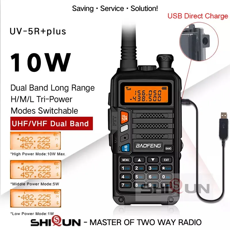 10W Walkie Talkie Long Range Baofeng UV-5R Plus Radio for Hunting 10 KM Upgrade of UV 5R UV-10R Ham Radio 10KM UHF/VHF Tri Bands