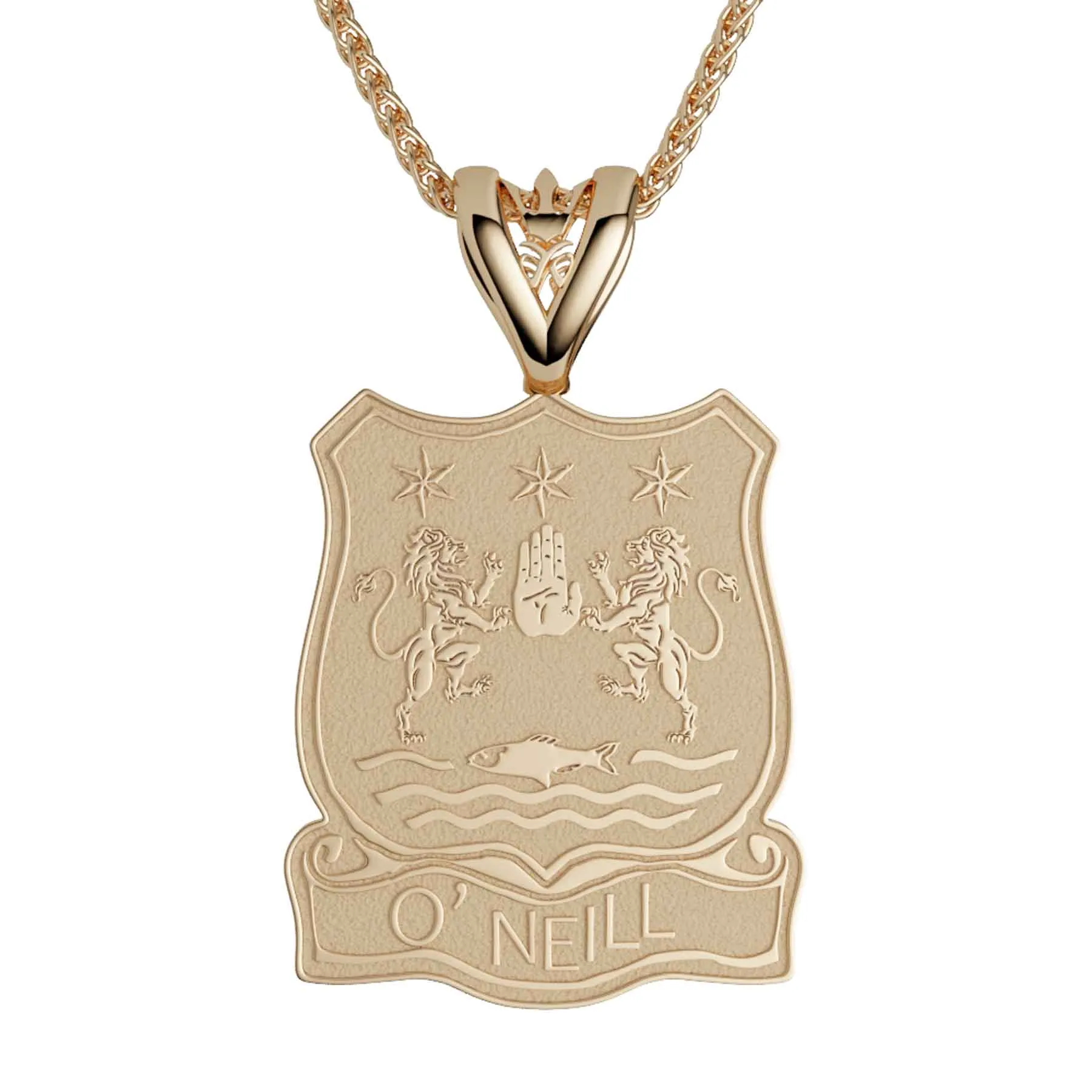 14K Gold Florentine Shield Coat of Arms Necklace