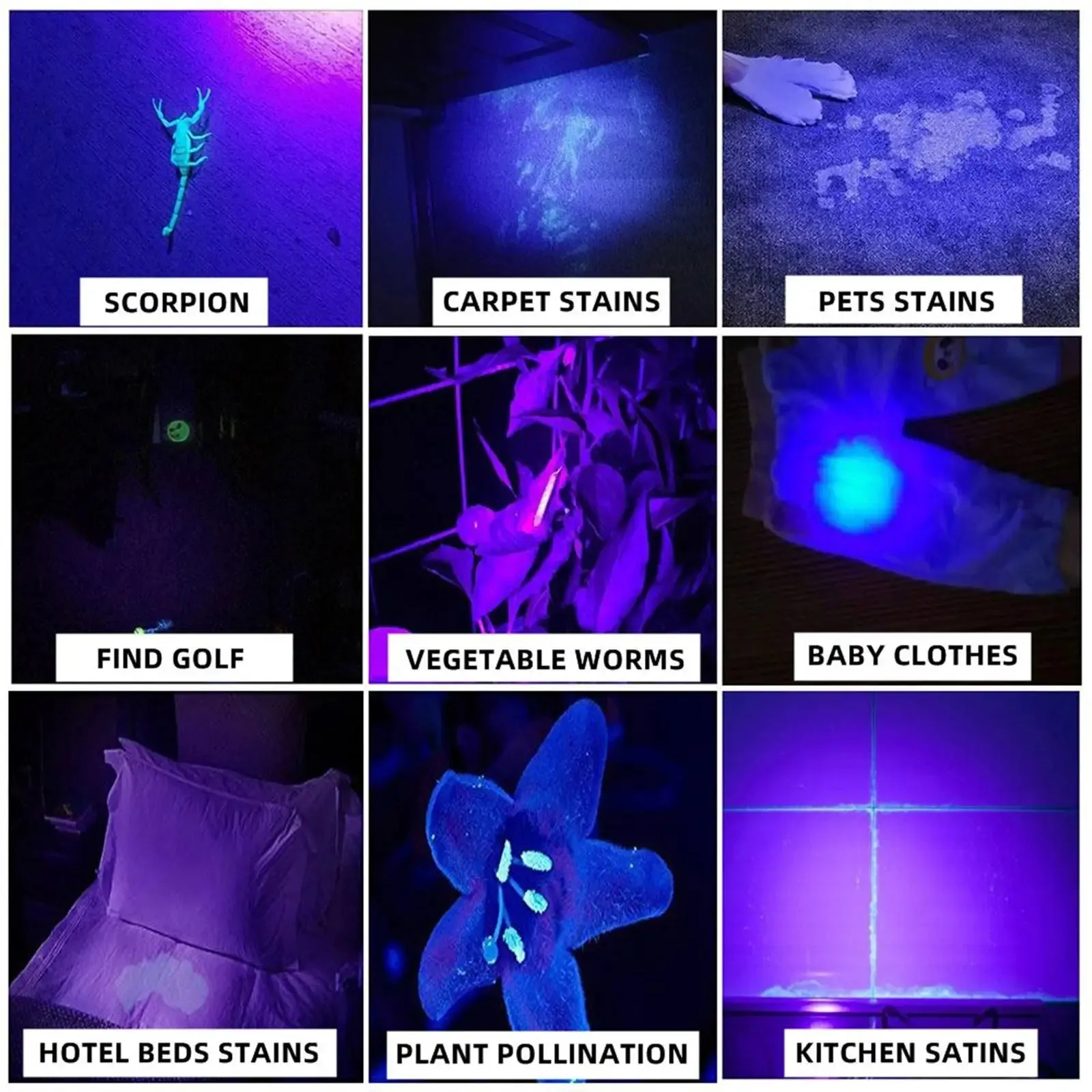 15W 3x LED UV Flashlight 365nm Ultraviolet Invisible Ink Marker Cat Dog Pet Skin Urine Tinea Ore Money Scorpion Detector Light