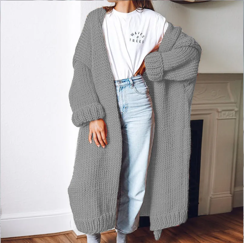 Aiertu fall outfits Plus Size Knitted Cardigan Women's Mid-Length Loose Casual Fashion Sweater Coat Women