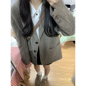 Aiertu leapord halloween outfit Plaid Coat for Women Spring and Autumn Korean Style Retro High-Grade Woolen Suit Woolen Suit