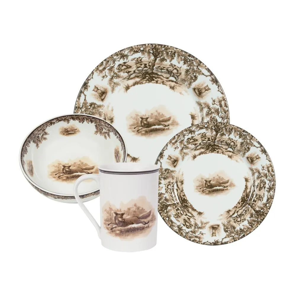 Aiken Hunt Dinnerware 4 Piece Settting - Fox