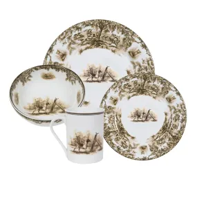 Aiken Hunt Dinnerware 4 Piece Settting - Hound