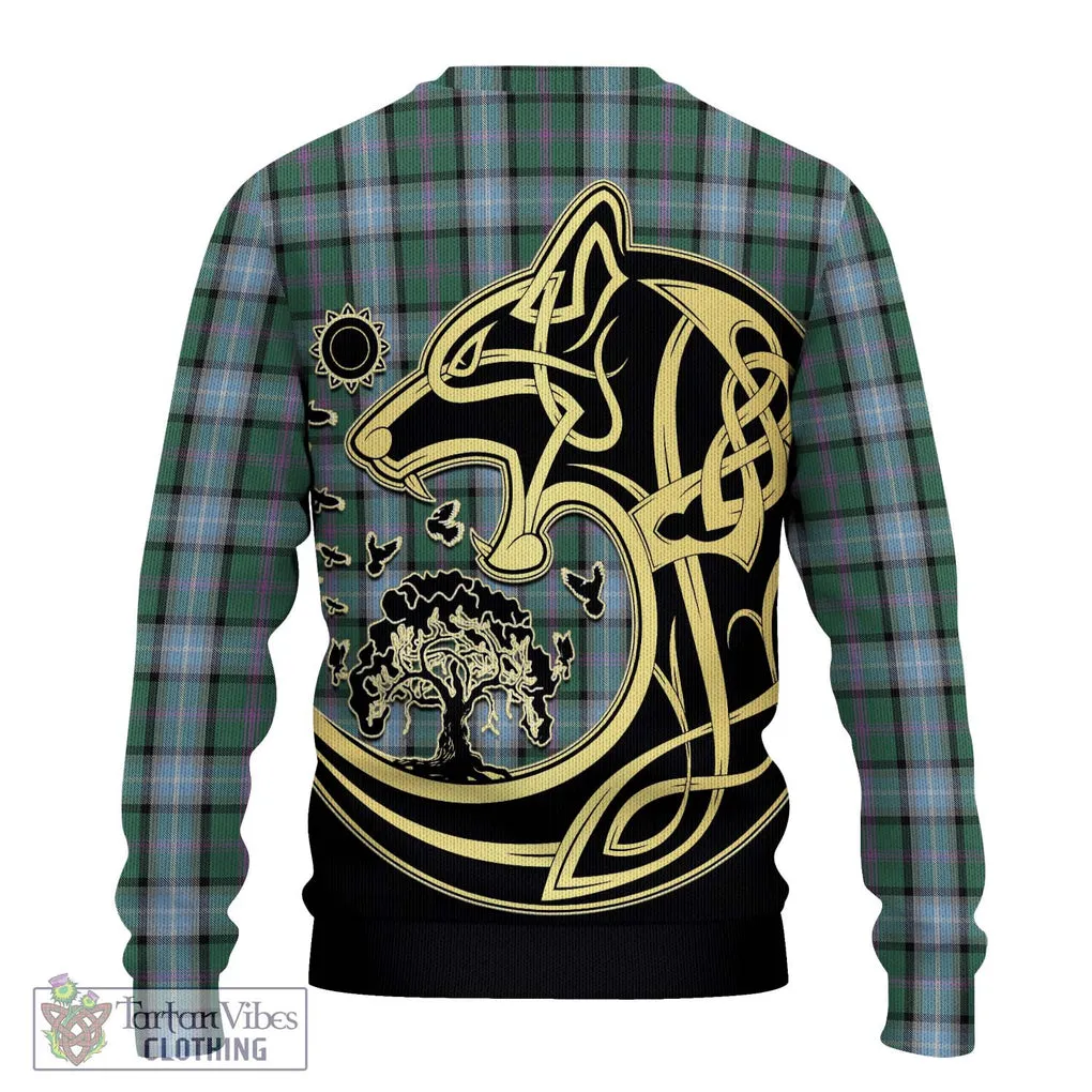 Alexander of Menstry Hunting Tartan Ugly Sweater with Family Crest Celtic Wolf Style