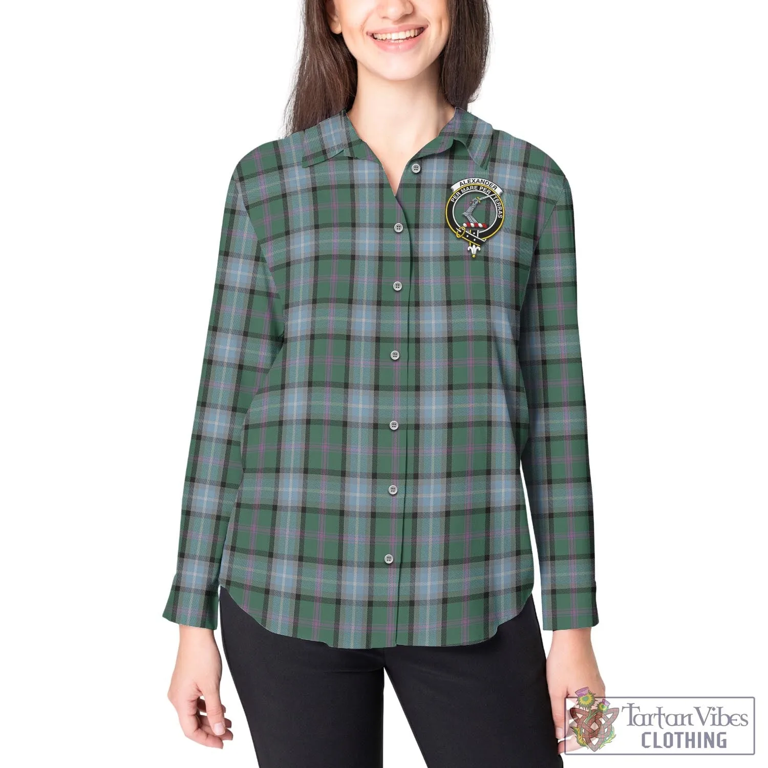 Alexander of Menstry Hunting Tartan Women's Casual Shirt with Family Crest