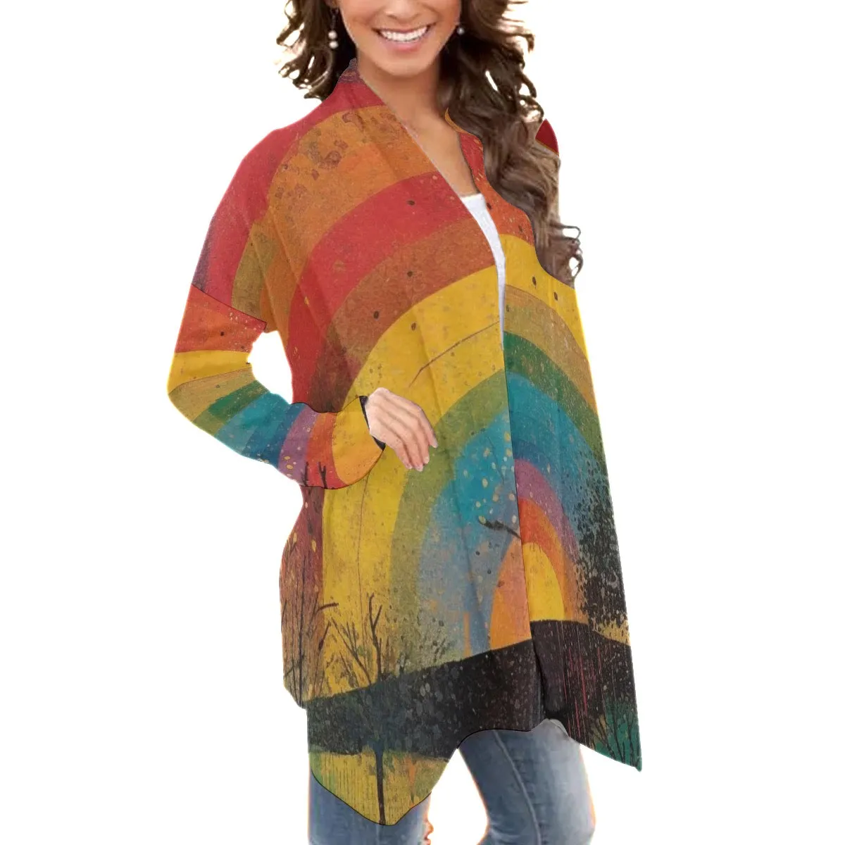 All-Over Print Women's Cardigan With Long Sleeve 201