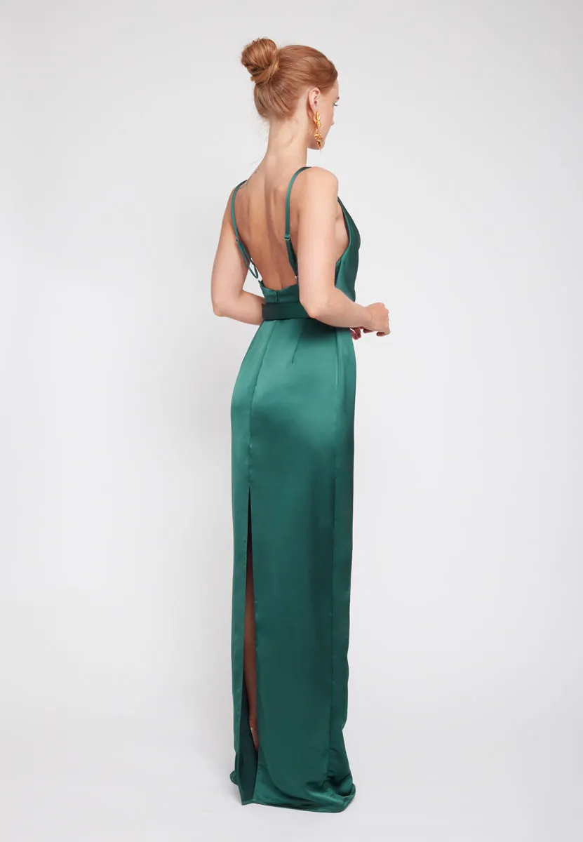 AMILA deep green maxi dress with open back