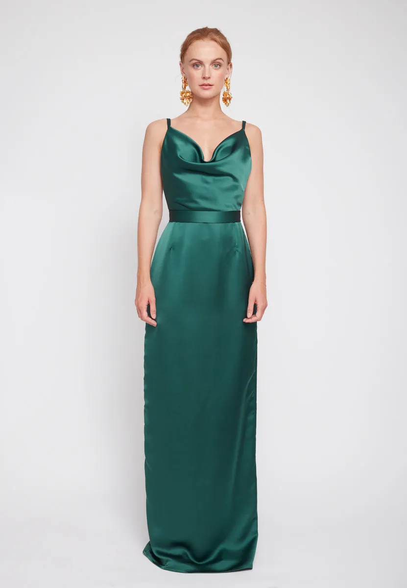 AMILA deep green maxi dress with open back