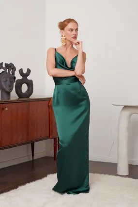 AMILA deep green maxi dress with open back