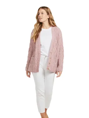 Aran - Vented box Cardigan with Buttons and trellis - Pink