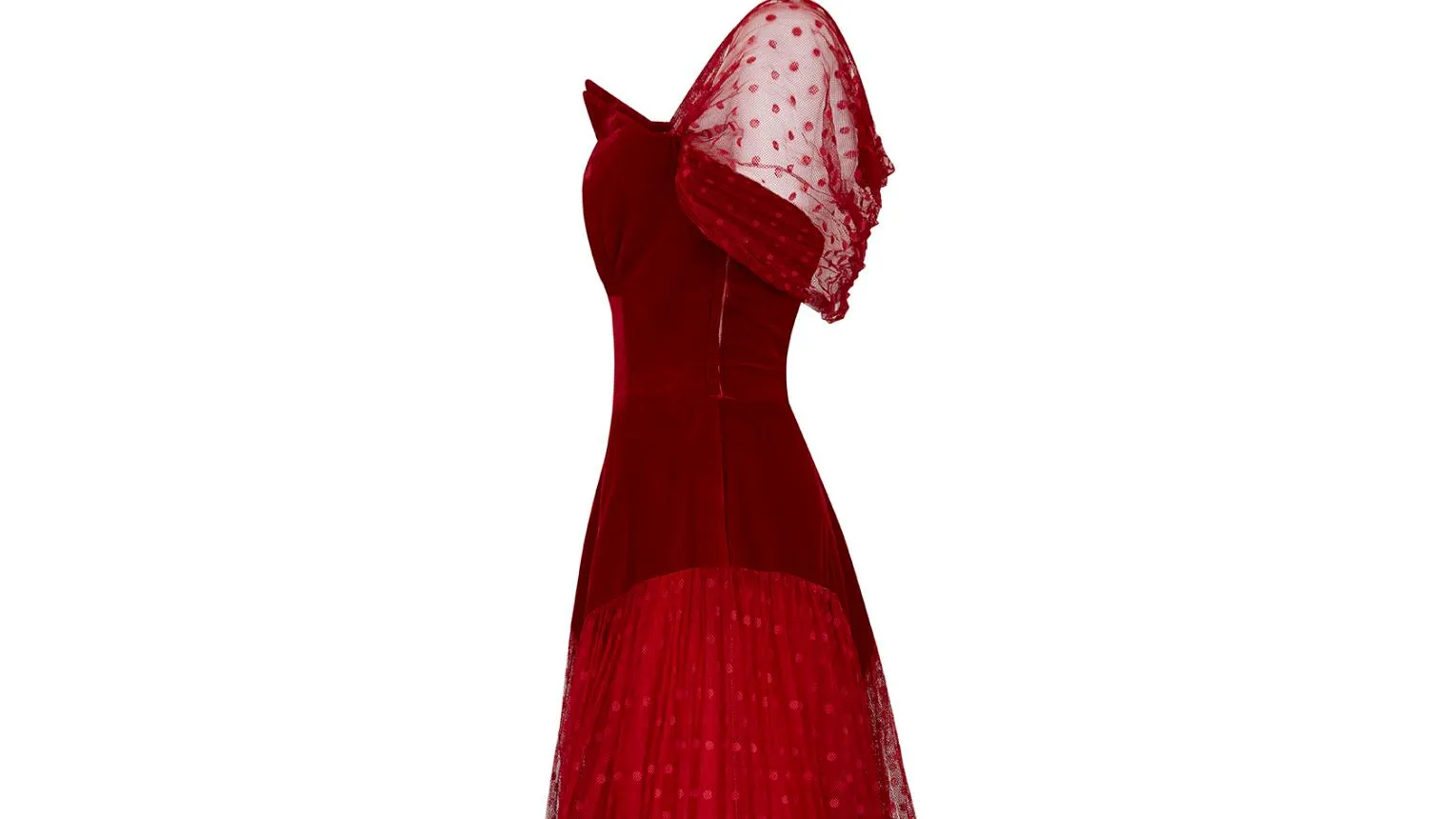 ARCHIVE - 1950s Red Velvet and Swiss Dot Tulle Evening Dress