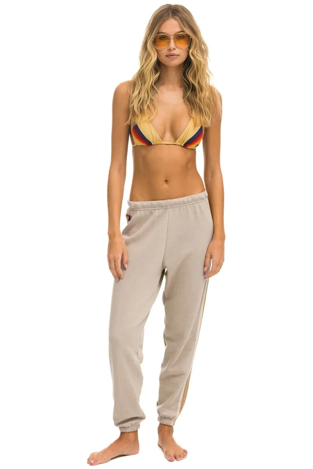 Aviator Nation Women's 5 Stripe Sweatpants - Sand Tan