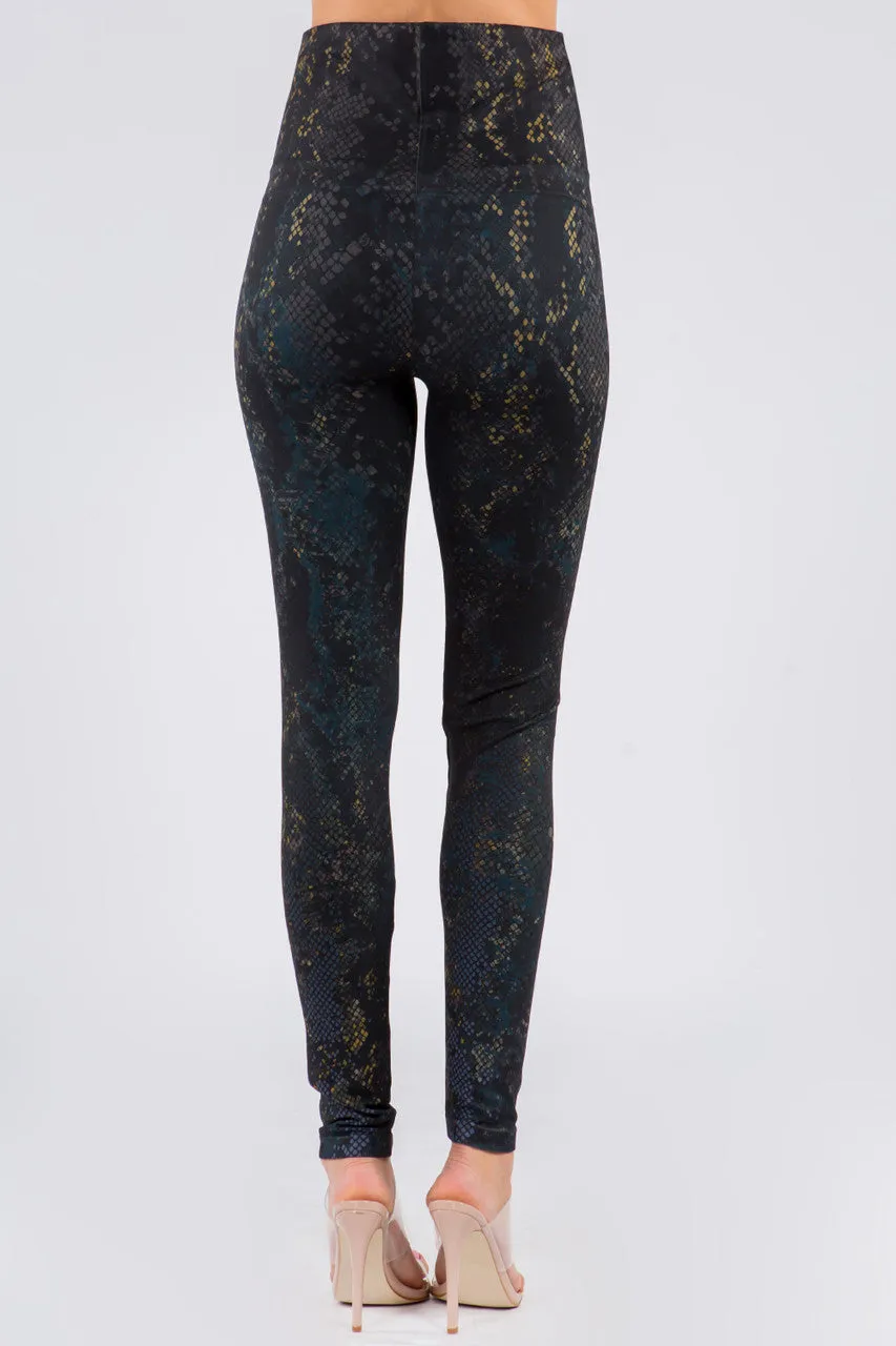 B4292EZ High Waist Sublimation Full Length Animal Print Leggings - Peacock