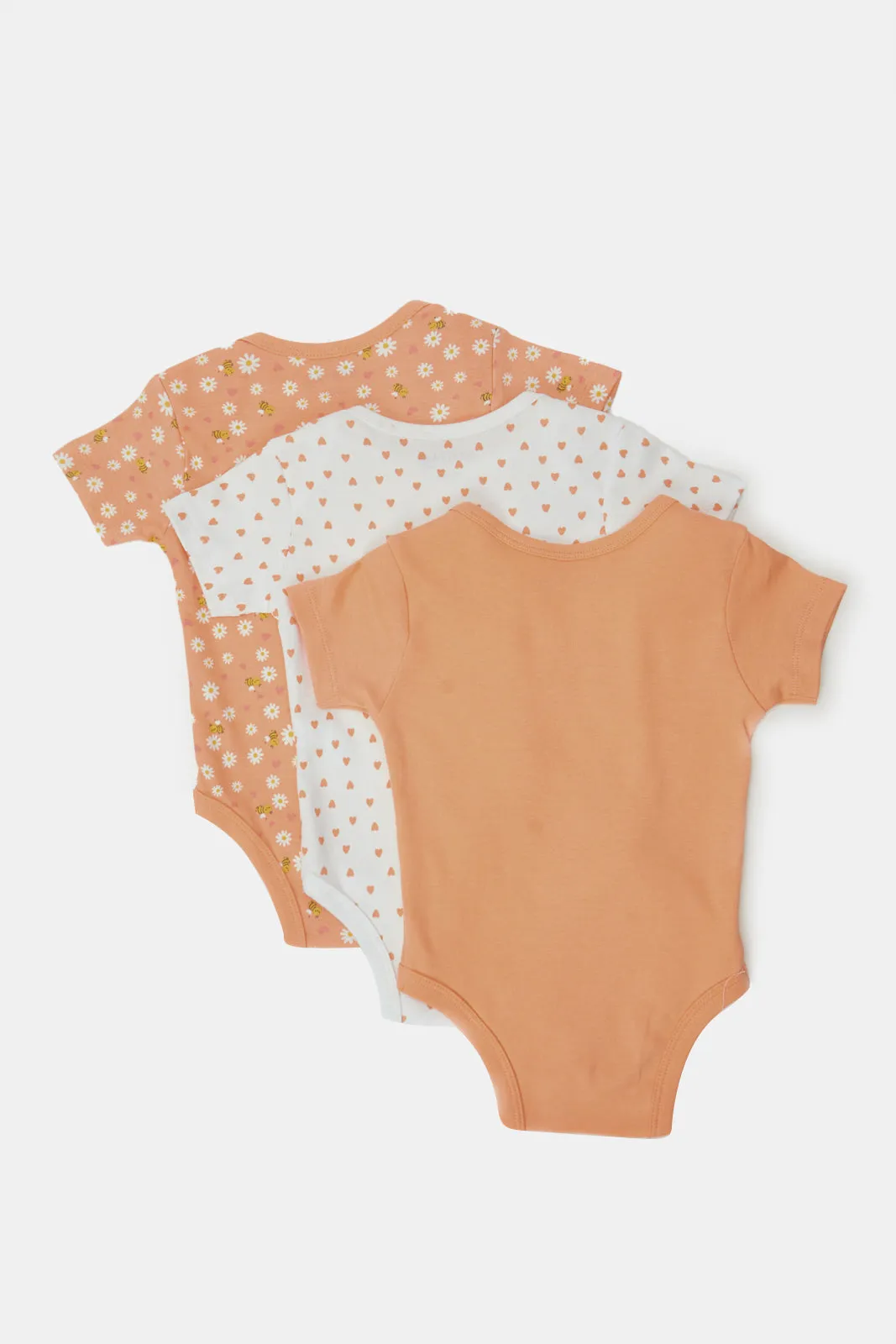 Baby Orange And White Printed Bodysuit Set (Pack Of 3)