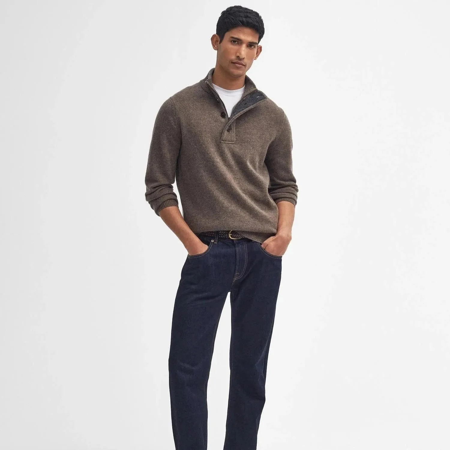 Barbour Essential Elbow Patch Jumper In Stone