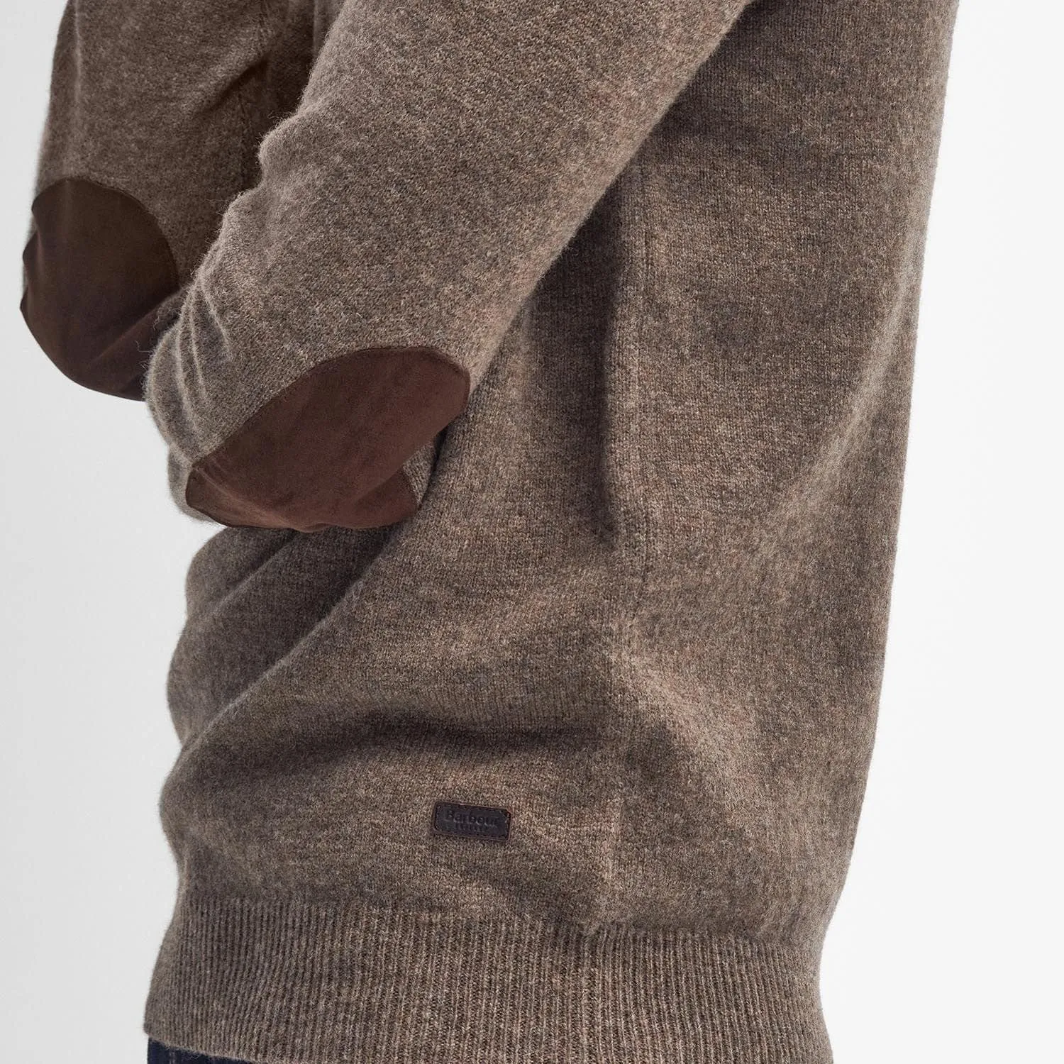 Barbour Essential Elbow Patch Jumper In Stone