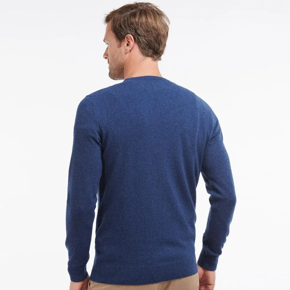 Barbour Essential Lambswool V-Neck Jumper In Deep Blue