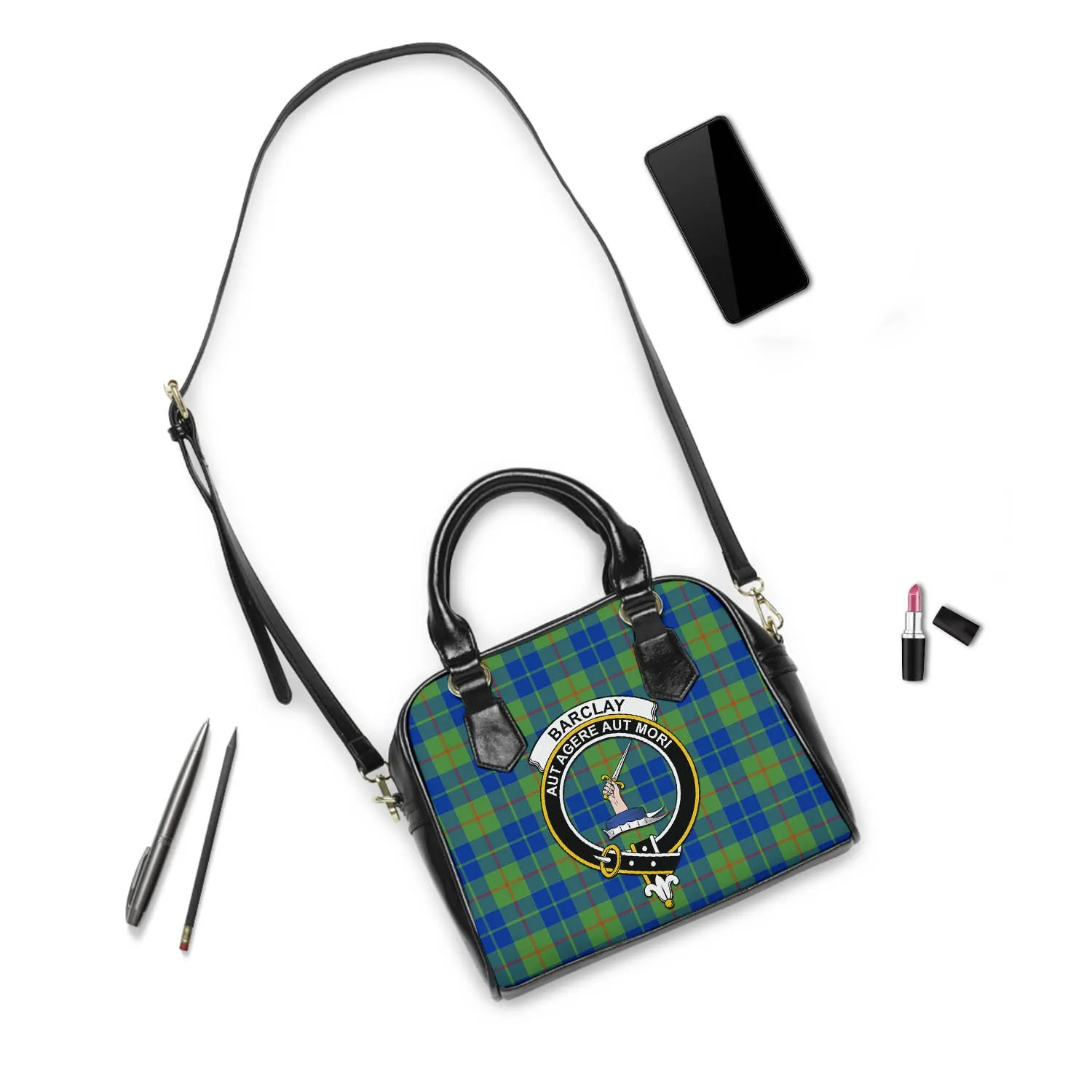 Barclay Hunting Ancient Tartan Shoulder Handbags with Family Crest