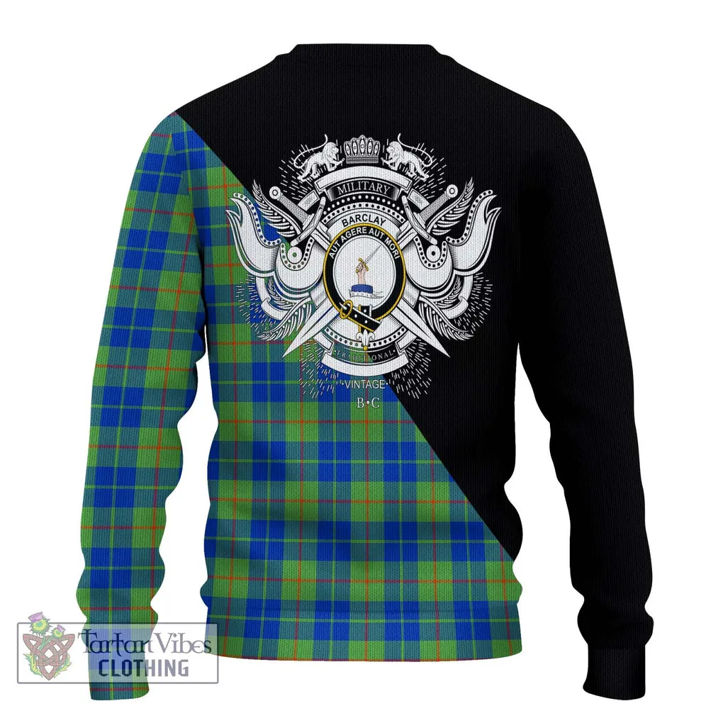 Barclay Hunting Ancient Tartan Ugly Sweater with Family Crest and Military Logo Style