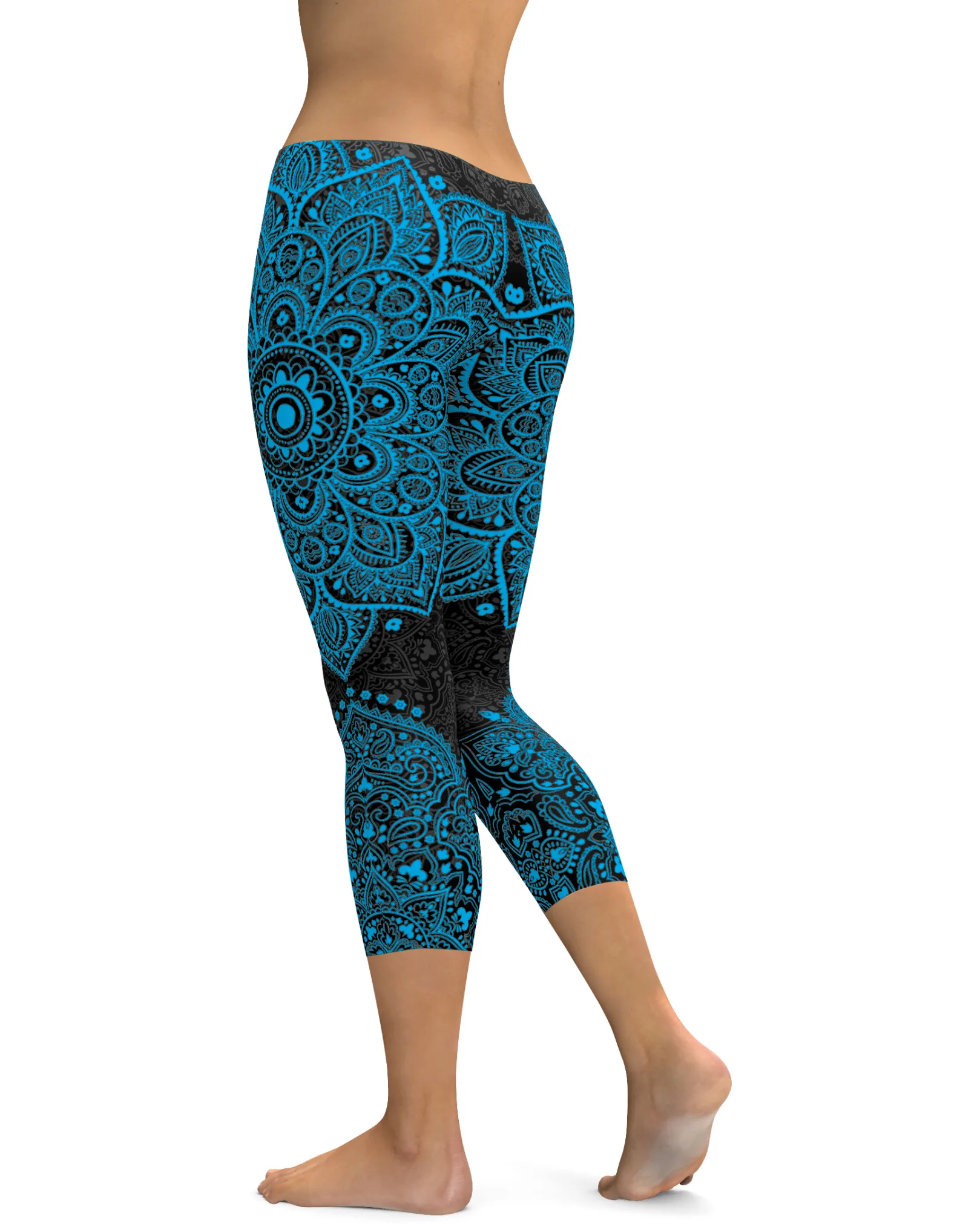 Black and Cyan Blue Mandala Capris