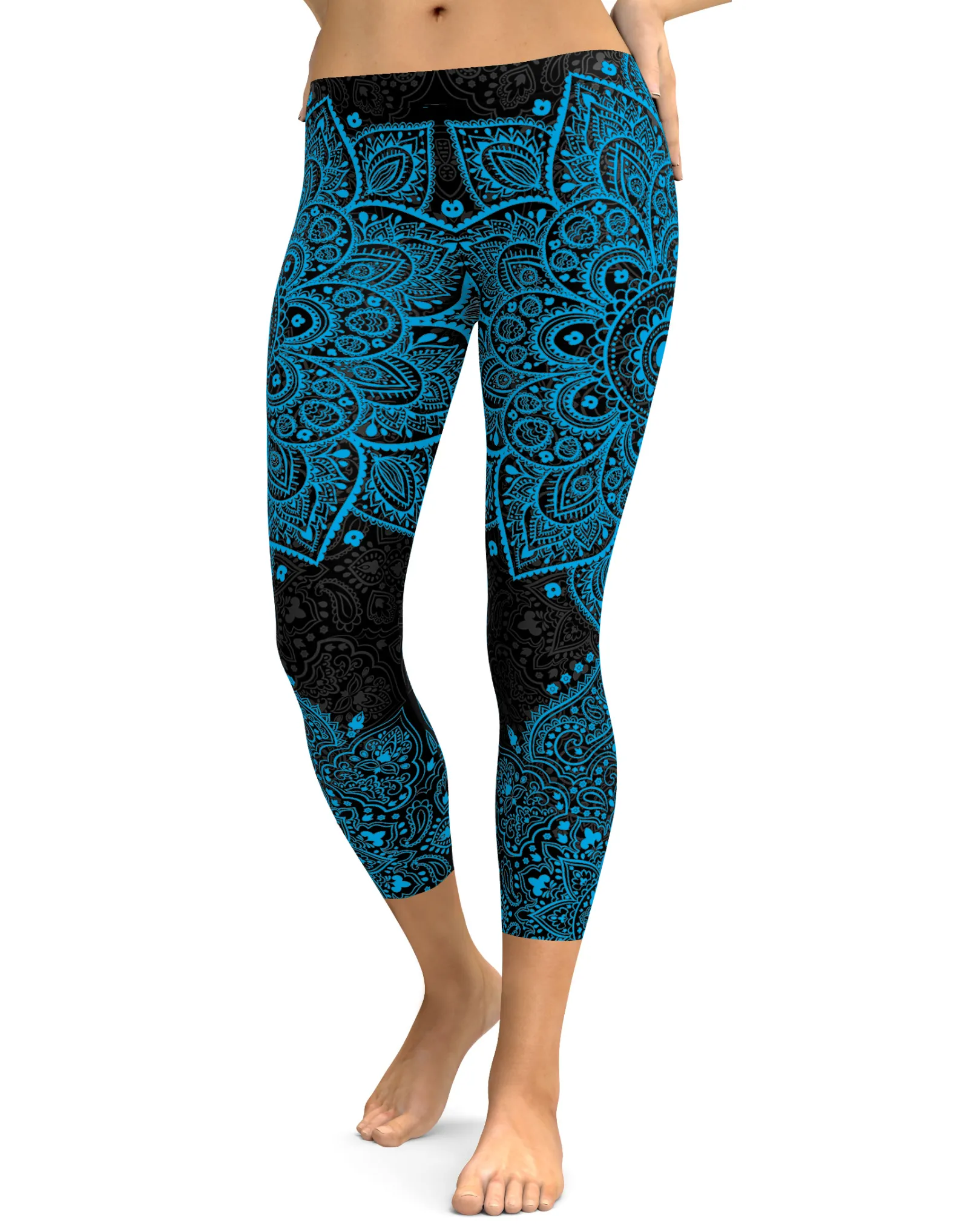 Black and Cyan Blue Mandala Capris