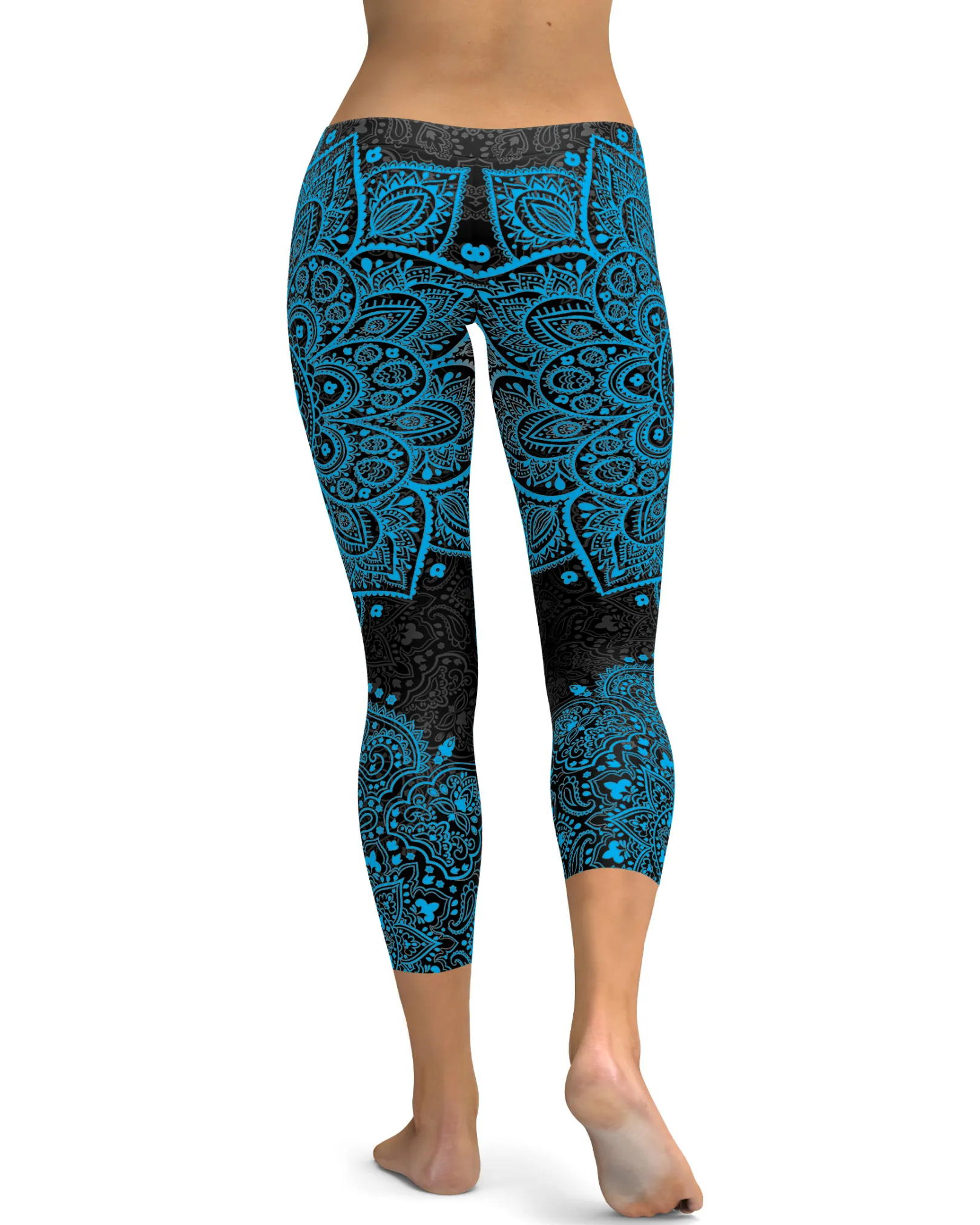 Black and Cyan Blue Mandala Capris