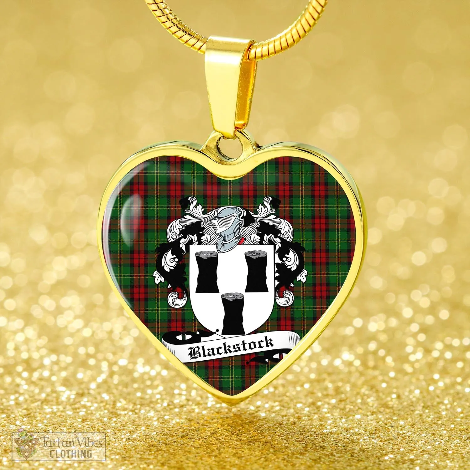 Blackstock Hunting Tartan Heart Necklace with Family Crest