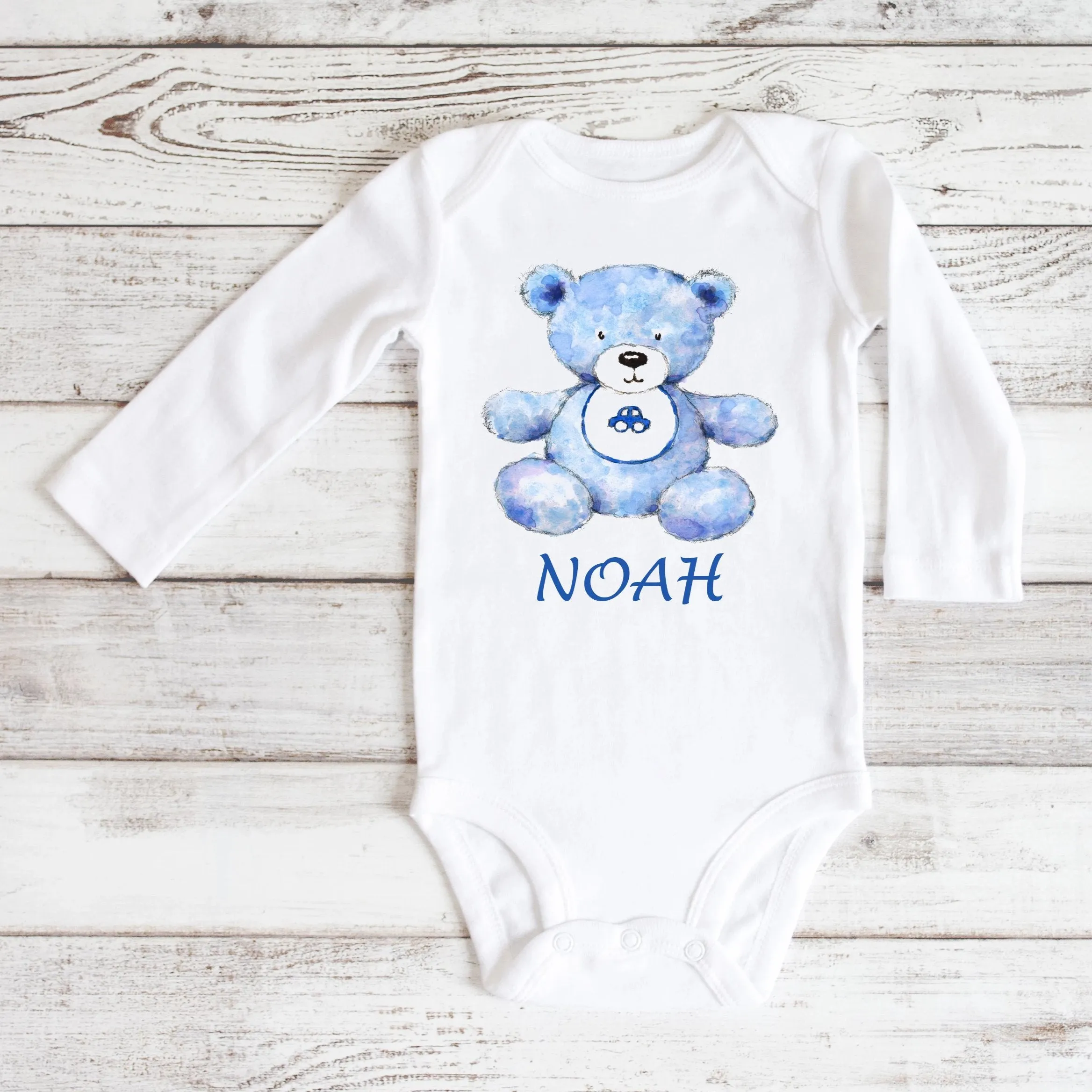 Blue Teddy Personalised Baby Bodysuit