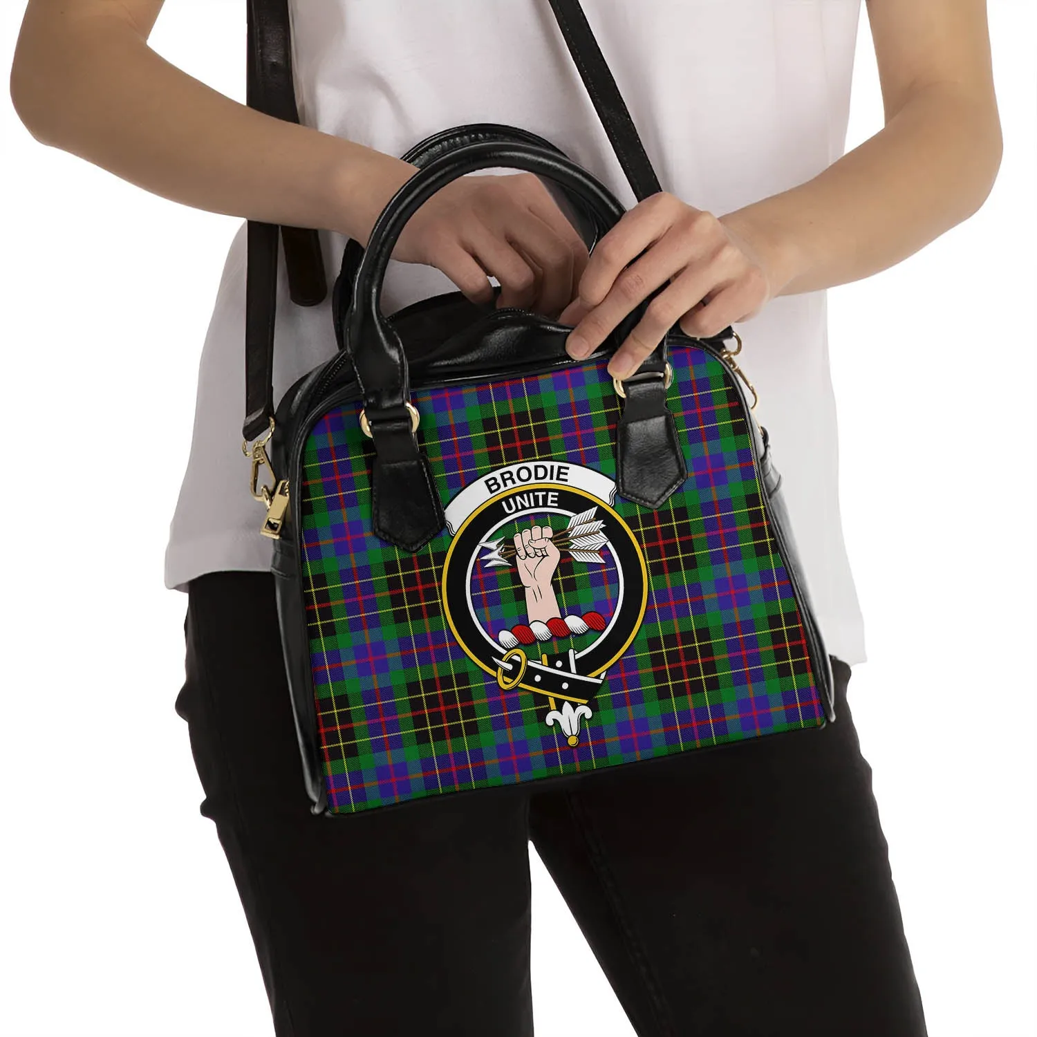 Brodie Hunting Modern Tartan Shoulder Handbags with Family Crest