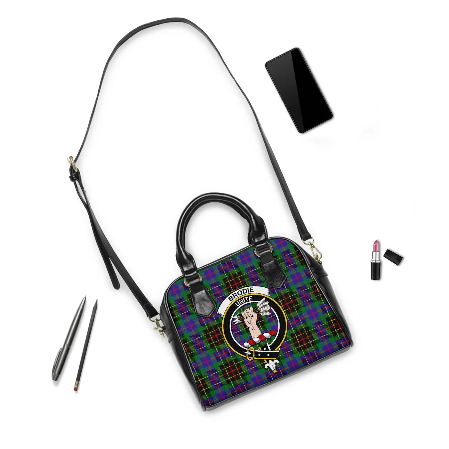 Brodie Hunting Modern Tartan Shoulder Handbags with Family Crest