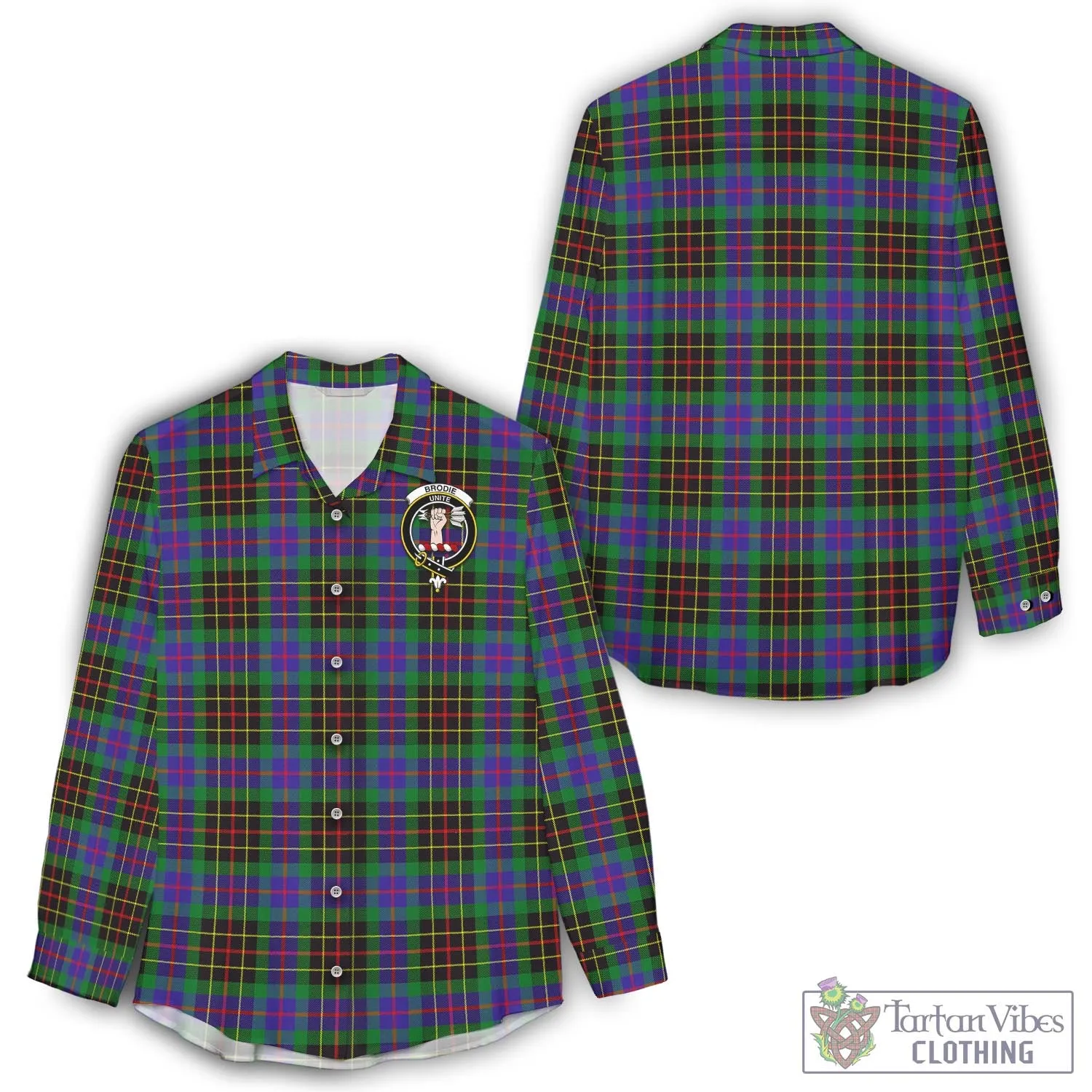 Brodie Hunting Modern Tartan Women's Casual Shirt with Family Crest