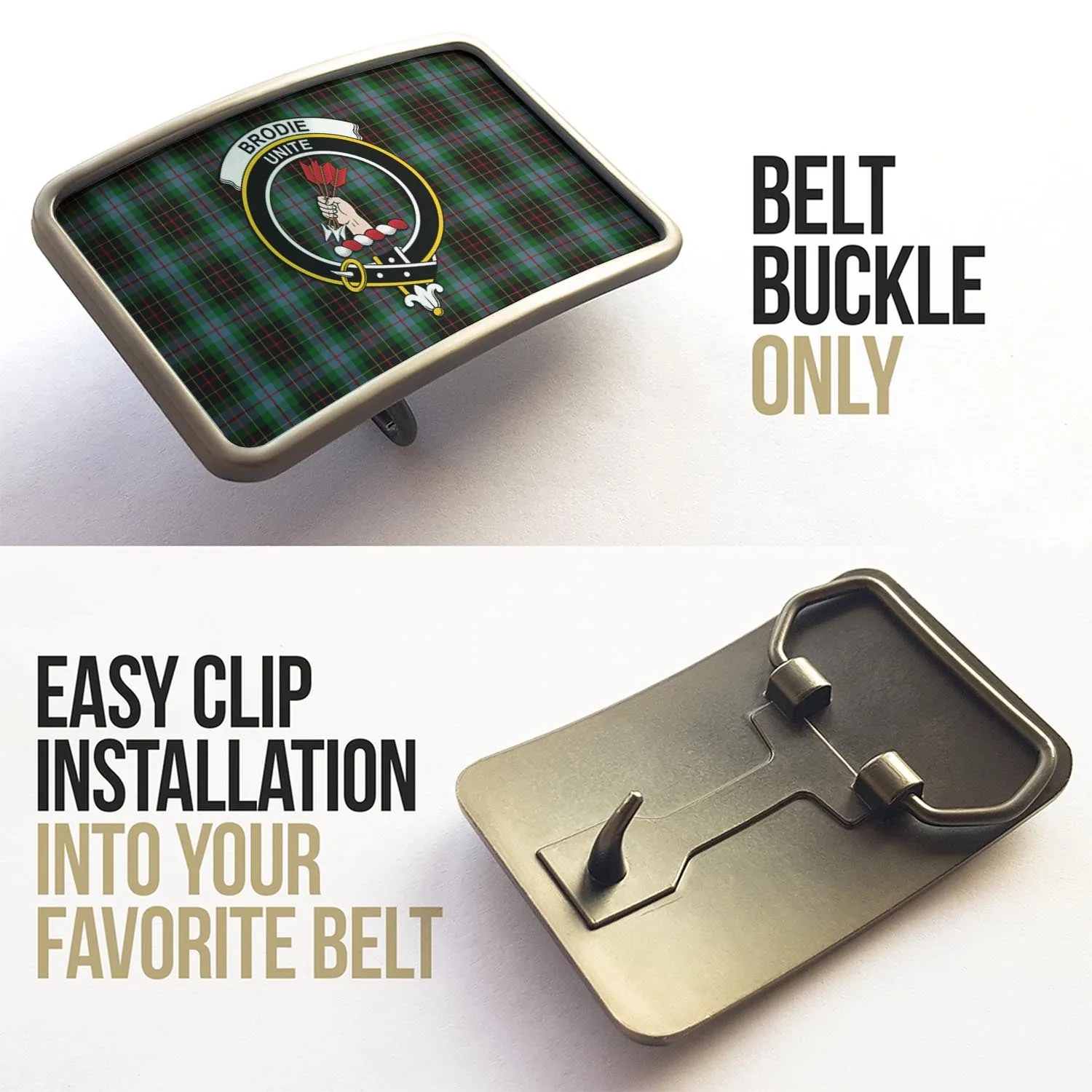 Brodie Hunting Tartan Belt Buckles with Family Crest