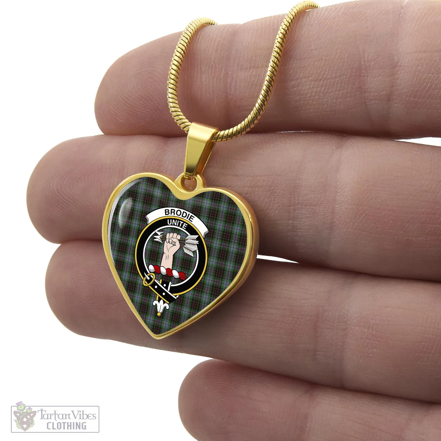 Brodie Hunting Tartan Heart Necklace with Family Crest