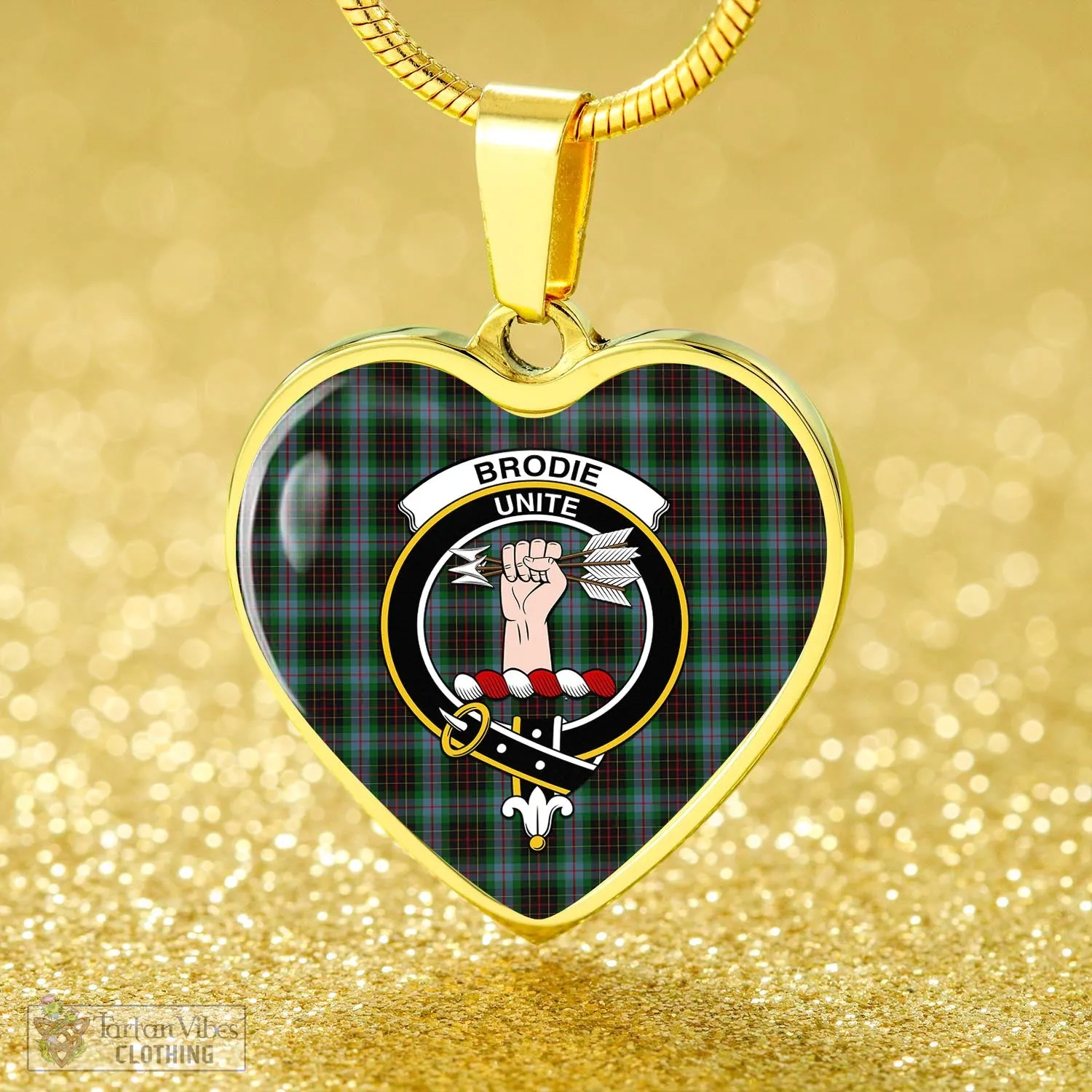 Brodie Hunting Tartan Heart Necklace with Family Crest