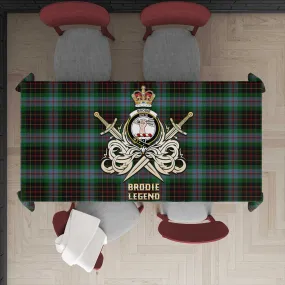 Brodie Hunting Tartan Tablecloth with Clan Crest and the Golden Sword of Courageous Legacy