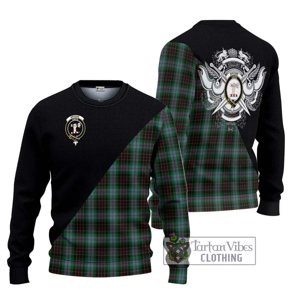 Brodie Hunting Tartan Ugly Sweater with Family Crest and Military Logo Style