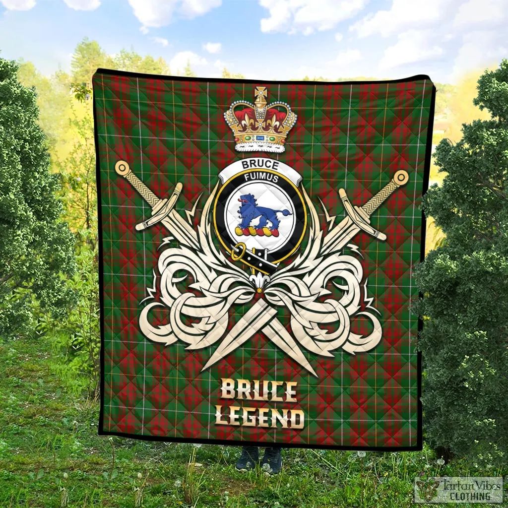 Bruce Hunting Tartan Quilt with Clan Crest and the Golden Sword of Courageous Legacy