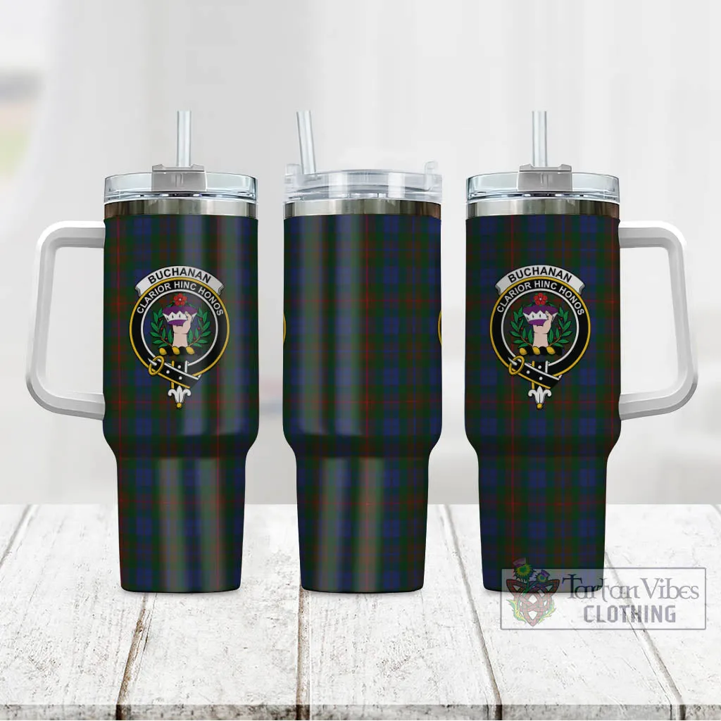 Buchanan Hunting Tartan and Family Crest Tumbler with Handle