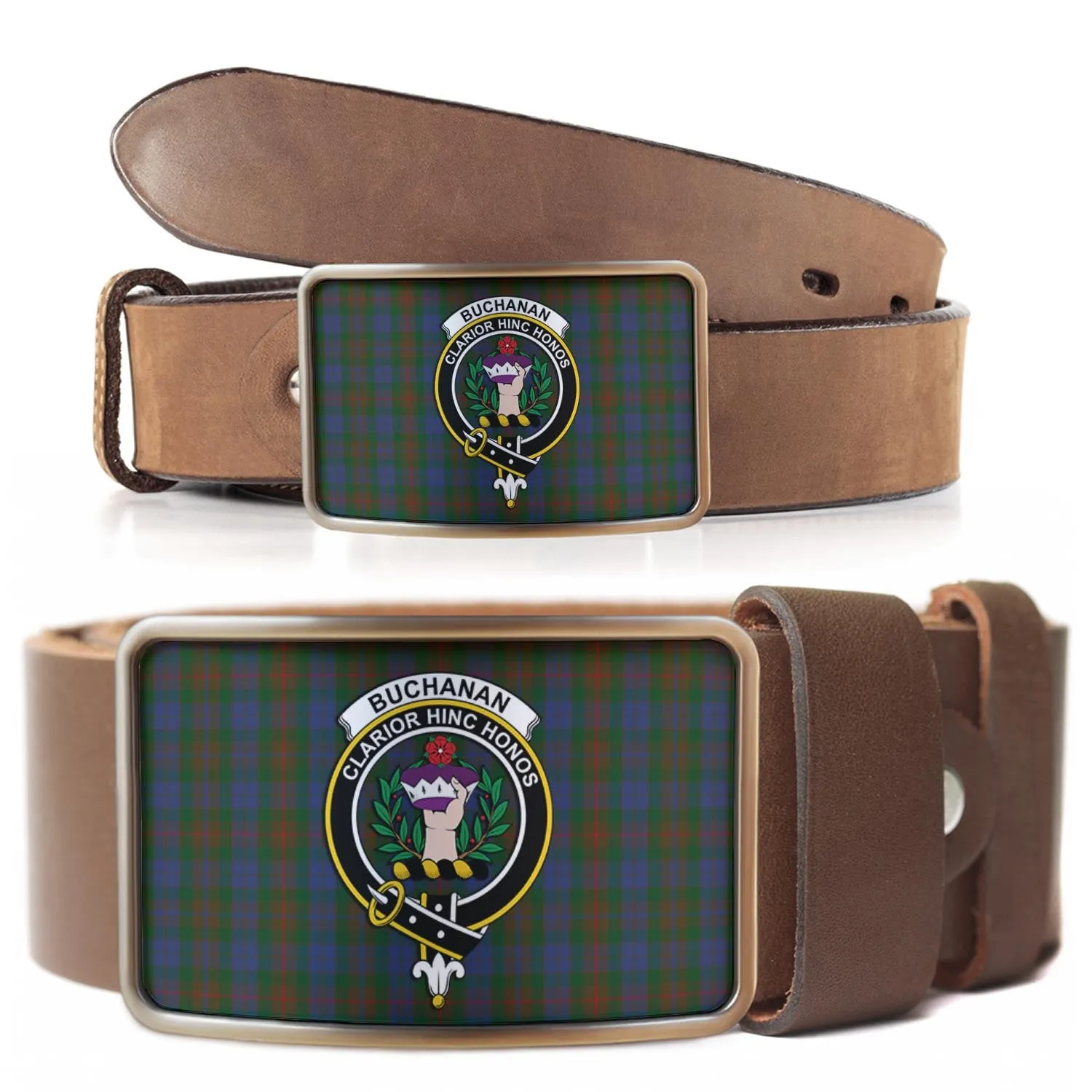 Buchanan Hunting Tartan Belt Buckles with Family Crest