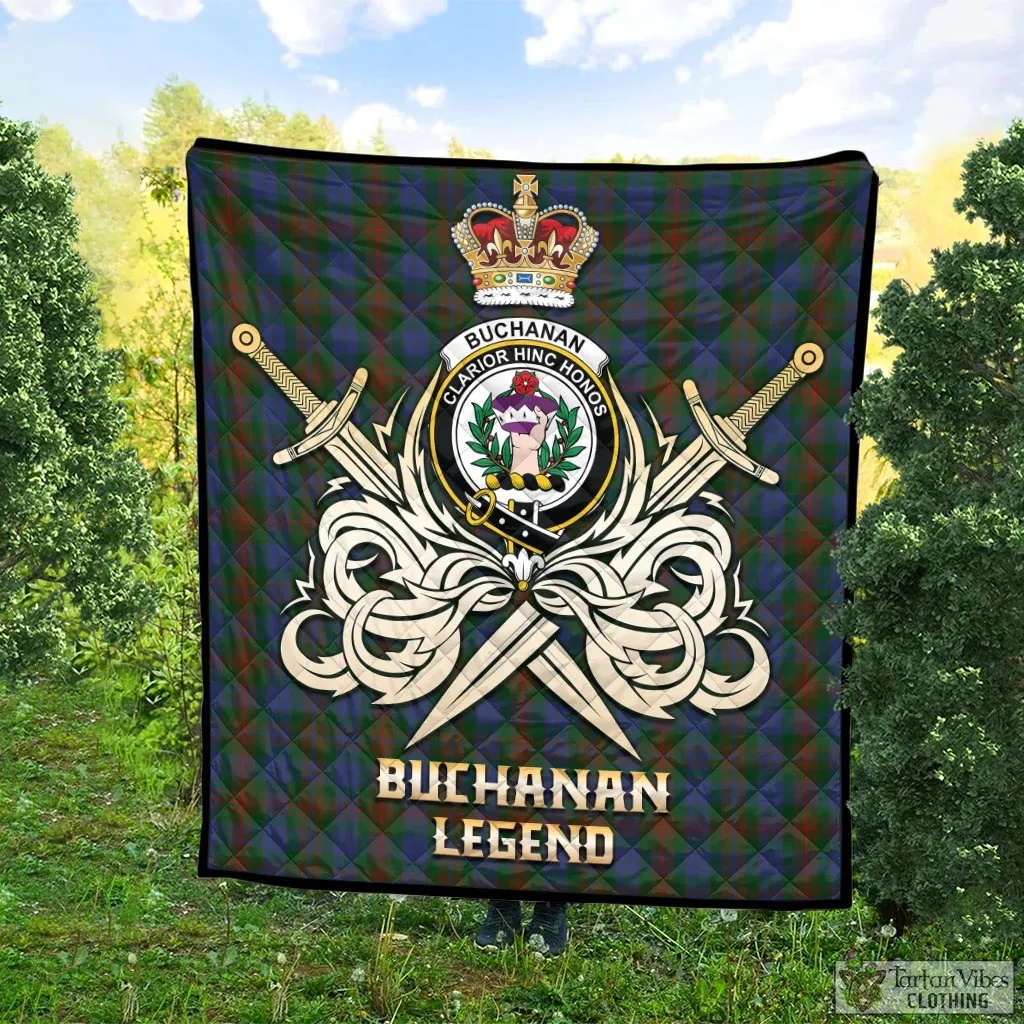 Buchanan Hunting Tartan Quilt with Clan Crest and the Golden Sword of Courageous Legacy