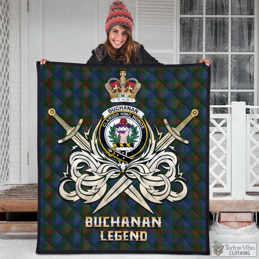 Buchanan Hunting Tartan Quilt with Clan Crest and the Golden Sword of Courageous Legacy