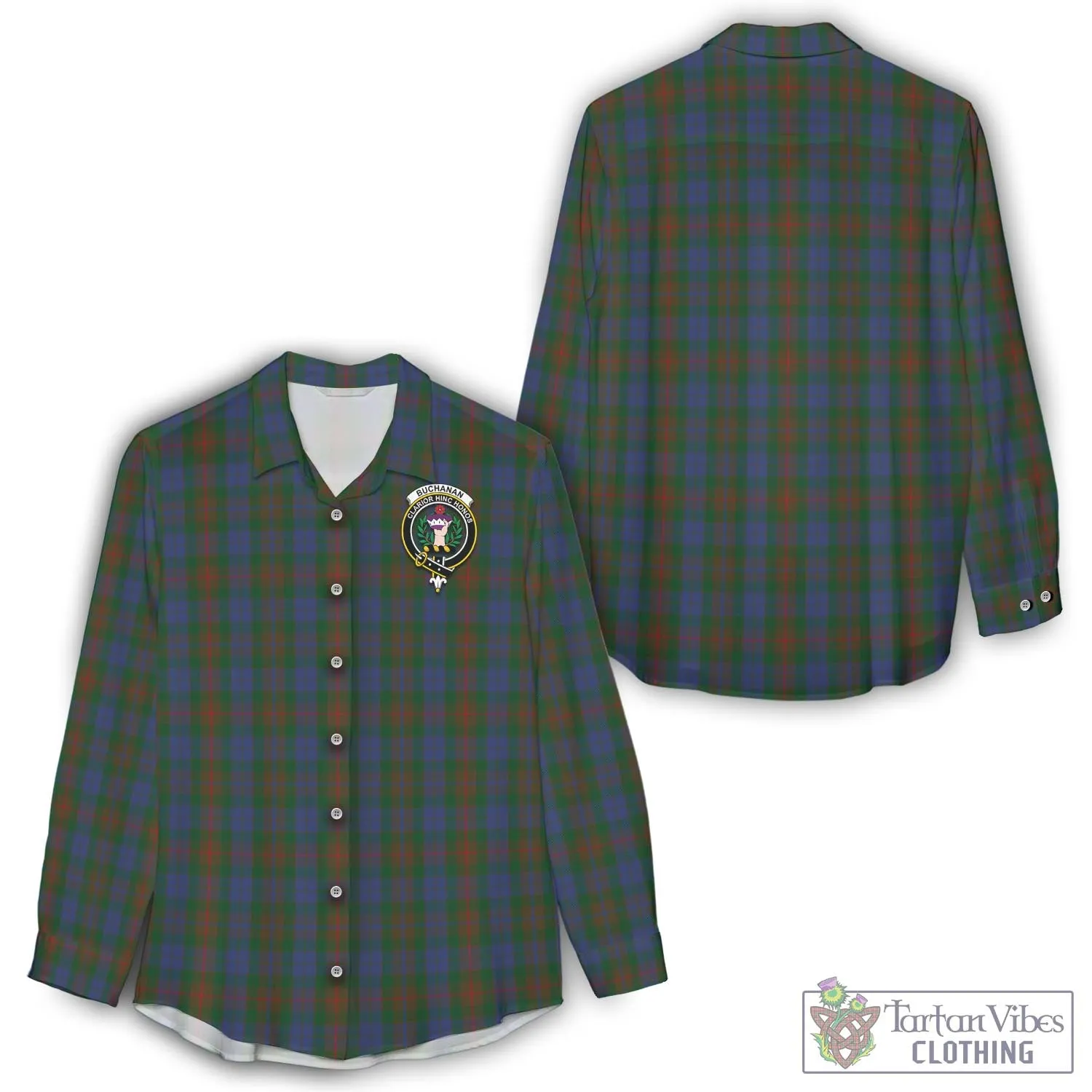 Buchanan Hunting Tartan Women's Casual Shirt with Family Crest