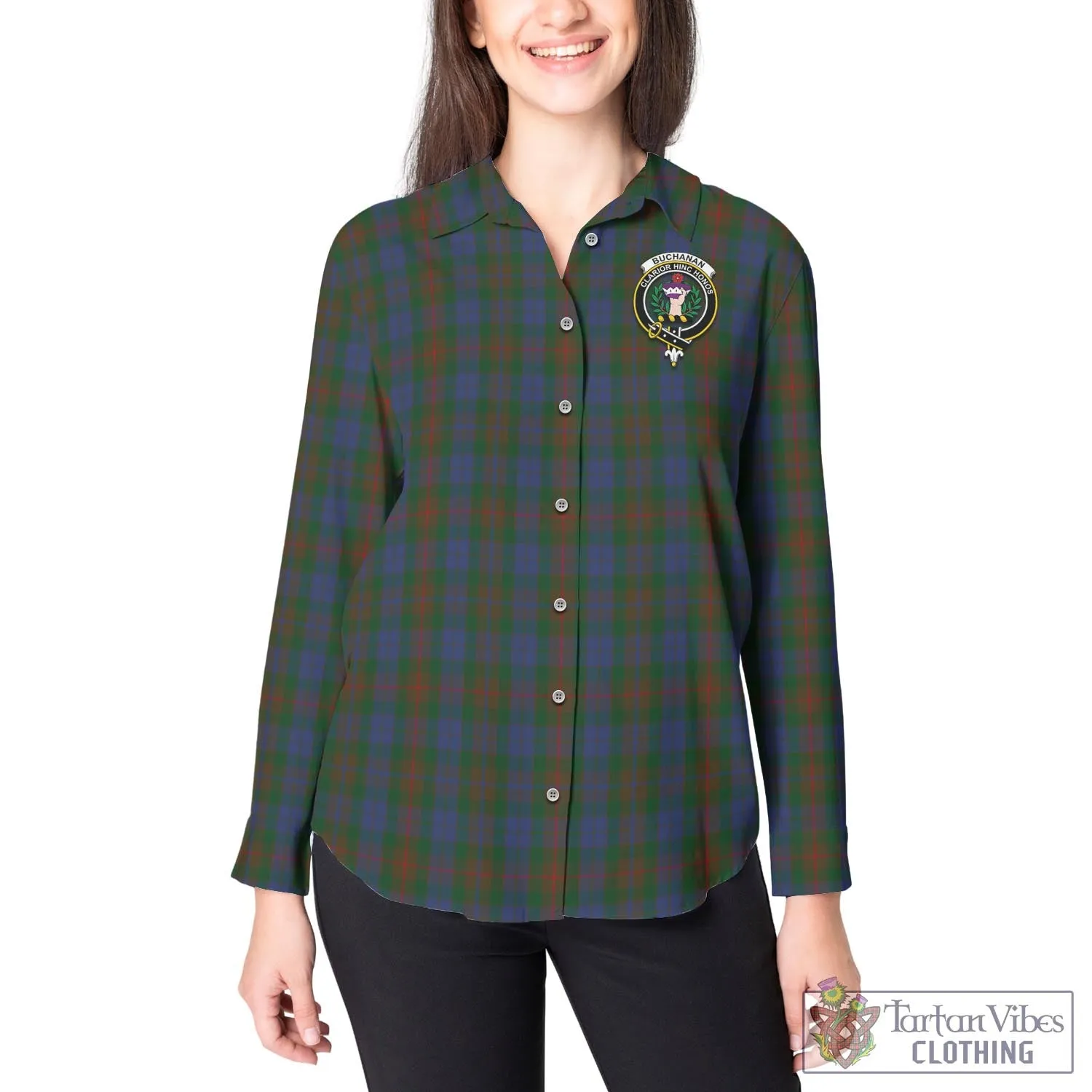 Buchanan Hunting Tartan Women's Casual Shirt with Family Crest