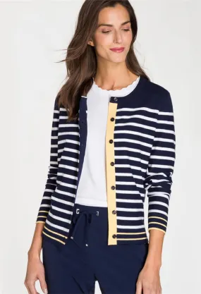 BUTTON STRIPED CARDIGAN NAVY