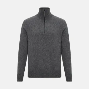 Charcoal Grey Melange Half-Zip Cashmere Jumper