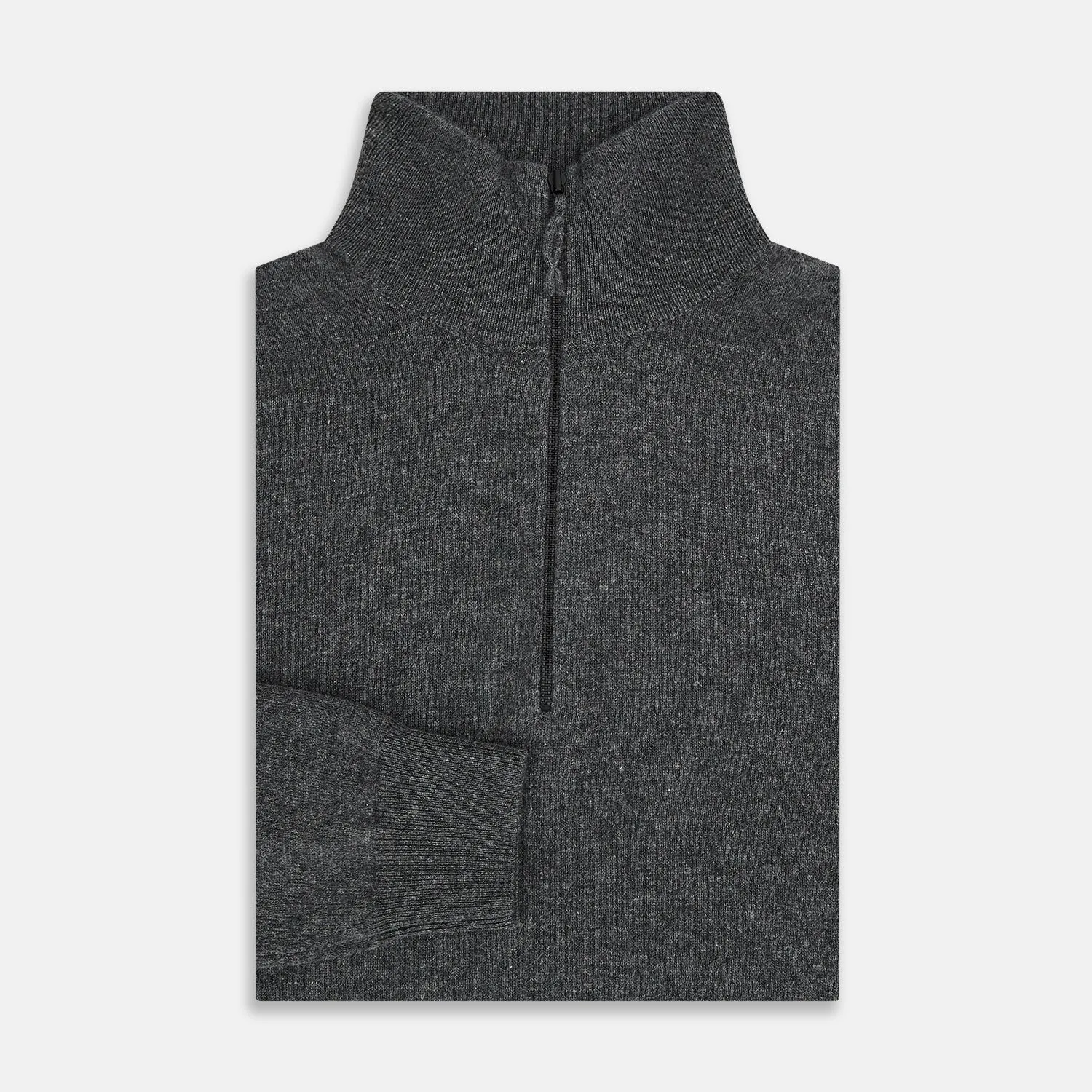 Charcoal Grey Melange Half-Zip Cashmere Jumper