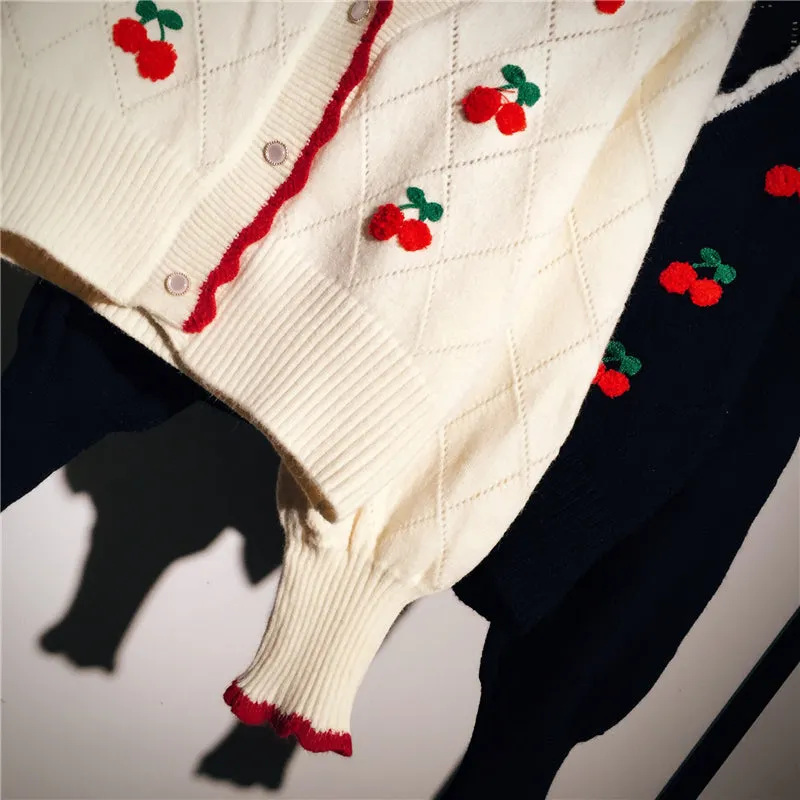 Cherry Embroidery Knit Cardigan Sweater - A Sweet and Stylish Delight! 🍒👚