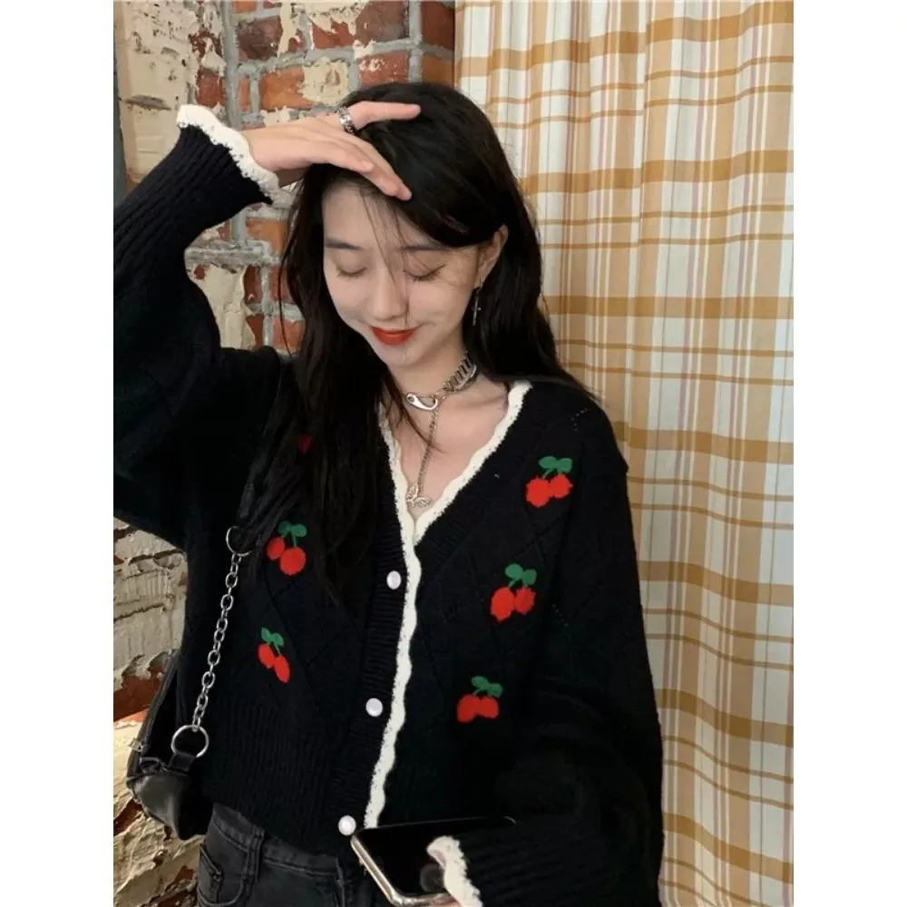 Cherry Embroidery Knit Cardigan Sweater - A Sweet and Stylish Delight! 🍒👚